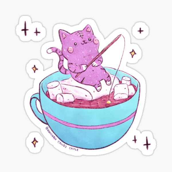 Item preview, Hot Cocoa Kitty - Cat Fishing on a Marshmallow designed and sold by UnicornCandyCas.