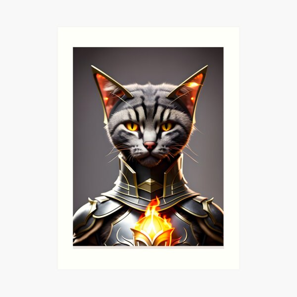 "Cat in Armor Modern Digital Art" Art Print for Sale by Aimichiart