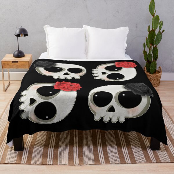 Item preview, Four Cartoon Skulls with Red and Black Roses designed and sold by iduzarts.