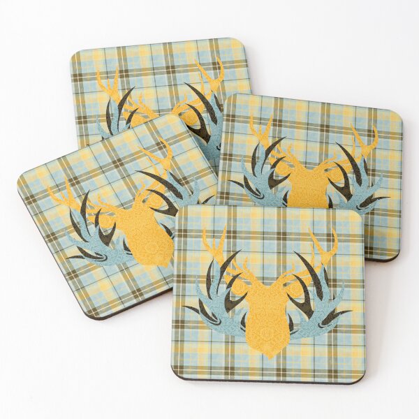 Item preview, Blue and Yellow Tartan Plaid Deer Head - Stag Head designed and sold by ALesterDesign.