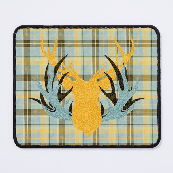 Item preview, Blue and Yellow Tartan Plaid Deer Head - Stag Head designed and sold by ALesterDesign.