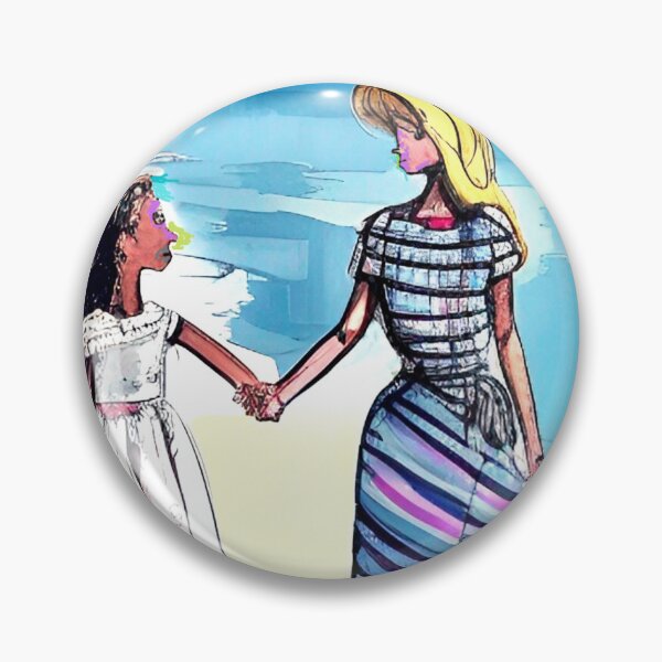 Item preview, Mother and daughter hold hands walking on beach. Colorful, abstract, watercolor portrait wall art as prints, on canvas, or large posters (many print sizes).  designed and sold by JoelsCorner.