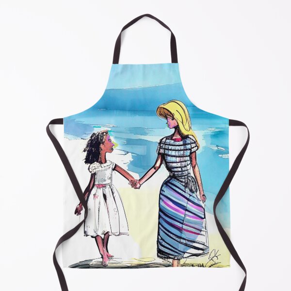Item preview, Mother and daughter hold hands walking on beach. Colorful, abstract, watercolor portrait wall art as prints, on canvas, or large posters (many print sizes). designed and sold by JoelsCorner.