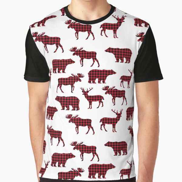 Plaid camping animals minimal bear moose deer nursery decor gender neutral woodland Graphic T-Shirt