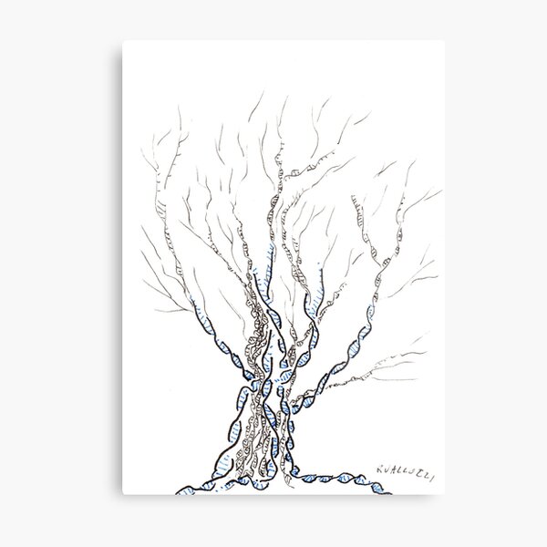 Little DNA Tree, Hand drawn ink on paper ACEO Metal Print