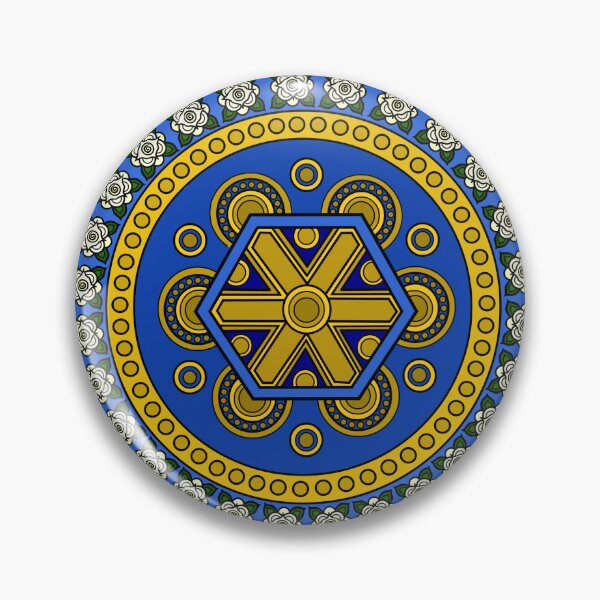 Item preview, Circular pattern in blue and gold with white roses on white designed and sold by Encie-Designs.