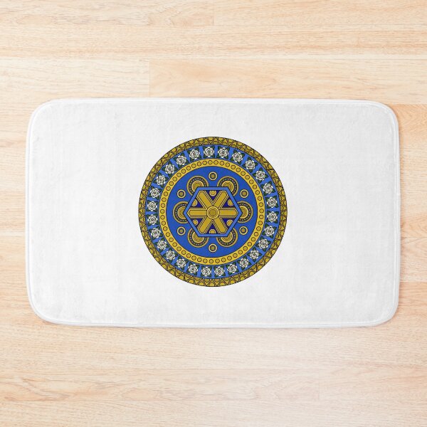 Item preview, Circular pattern in blue and gold with white roses on white designed and sold by Encie-Designs.