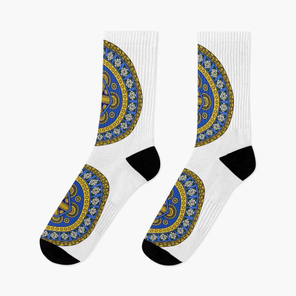 Item preview, Circular pattern in blue and gold with white roses on white designed and sold by Encie-Designs.
