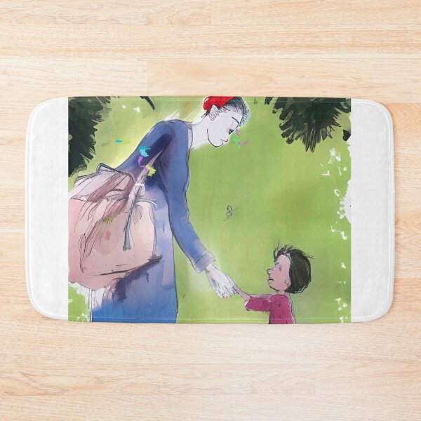 Item preview, Mother and little daughter hold hands surrounded by green trees, watercolor style art. Colorful abstract portrait wall art as prints, on canvas, or large posters (many print sizes).  designed and sold by JoelsCorner.