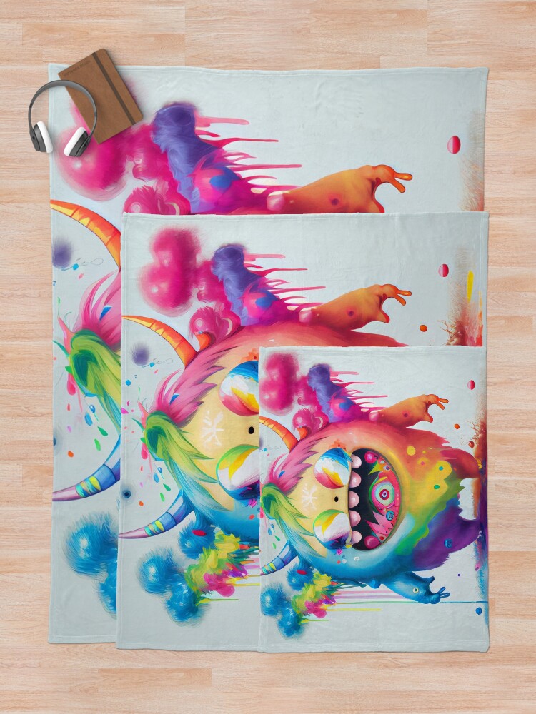 Thumbnail 5 von 6, Fleecedecke, Fun Happy Rainbow Monster Trippy Digital Painting designt und verkauft von CodeAndColors.