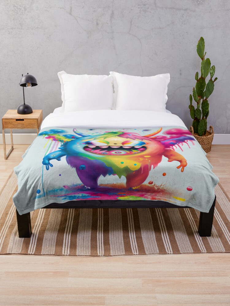 Thumbnail 1 von 6, Fleecedecke, Fun Happy Rainbow Monster Trippy Digital Painting designt und verkauft von CodeAndColors.