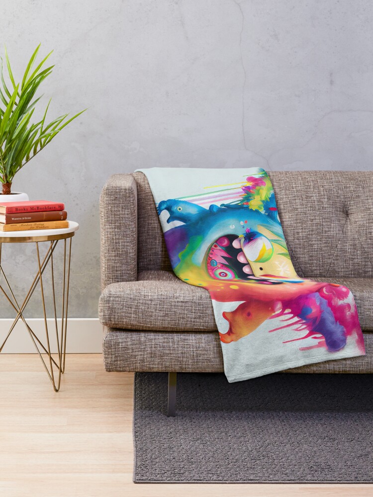 Thumbnail 2 von 6, Fleecedecke, Fun Happy Rainbow Monster Trippy Digital Painting designt und verkauft von CodeAndColors.
