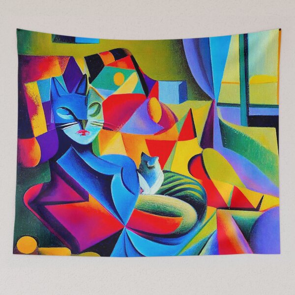 Item preview, Cubism Art: The Cat Lady and Her Baby Cat at Home designed and sold by factory88.