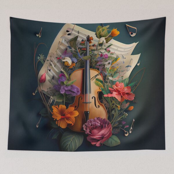 Artikelvorschau, Cool Violin and Sheet Music on Flowers Digital Painting entworfen und verkauft von CodeAndColors.