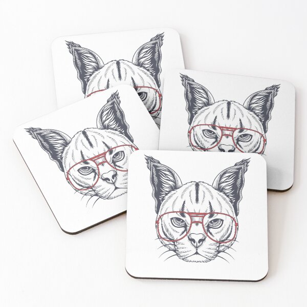 Item preview, Caracal Wild Cat Hand Drawn Wearing Red Glasses designed and sold by TADYSHOP.