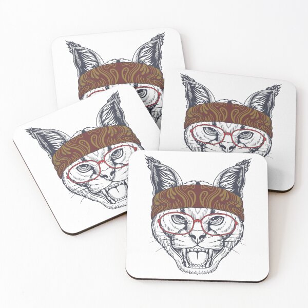 Item preview, Caracal Wild Cat Dibujado a mano con gafas rojas con andana designed and sold by TADYSHOP.