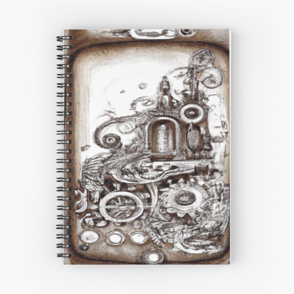 Item preview, Dibujo a lápiz de teléfono celular vintage con paisaje steampunk designed and sold by DuniDesign.