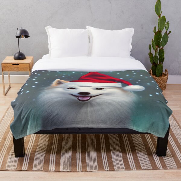 Item preview, Christmas Japanese Spitz Wearing A Santa Hat designed and sold by ZenEverAI.