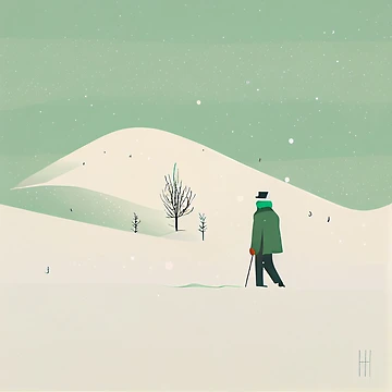 Vorschaubild zum Design Vintage Minimalist Winter Scene with Man Digital Painting von CodeAndColors