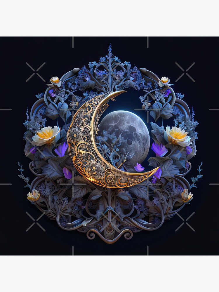 Dreamy moon fairytale night landscape round fantasy stickers