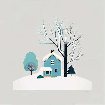 Imagen de la obra Minimalist Winter House Design Digital Painting de CodeAndColors