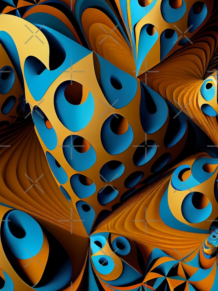 Thumbnail 3 von 3, Tuch, Modern Blue and Gold 3D Pattern Digital Painting designt und verkauft von CodeAndColors.