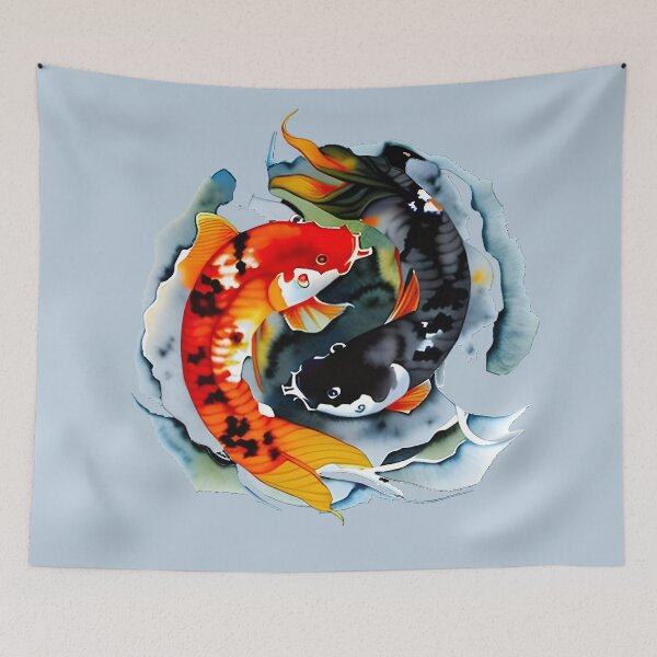 Item preview, Ying Yang Koi Carp Fish Blue designed and sold by DiscoGypsyFish.