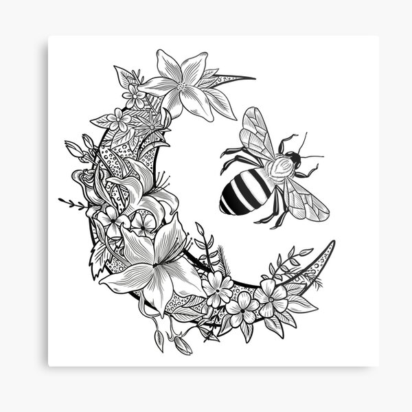 Aperçu de l'œuvre Moonflower avec abeille noir et blanc créée et vendue par MagicStrawberry.