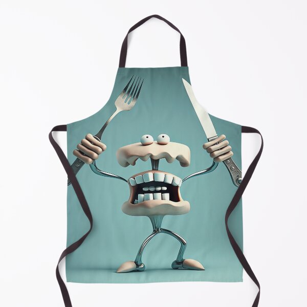 Item preview, Knife and fork with a funny cheff monster designed and sold by mrlongfield.