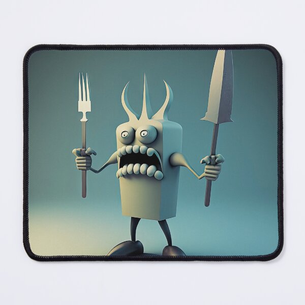 Item preview, Knife and fork with a funny cheff monster designed and sold by mrlongfield.