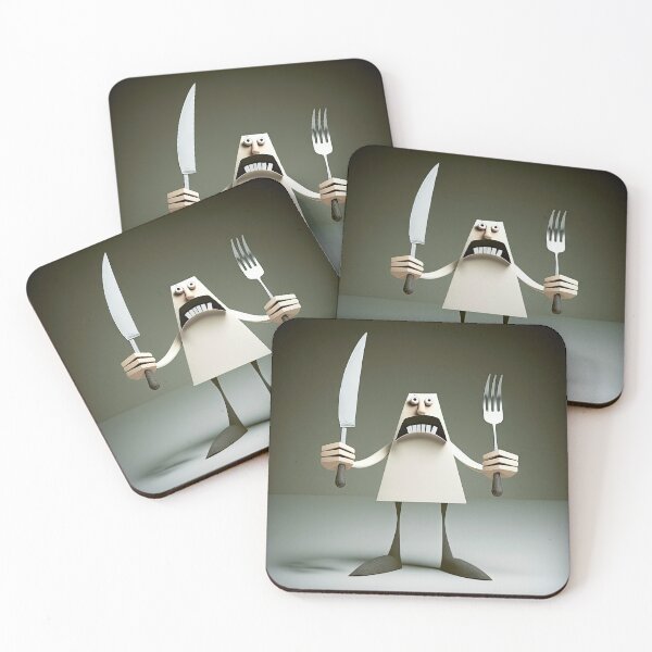 Item preview, Knife and fork with a funny cheff monster designed and sold by mrlongfield.