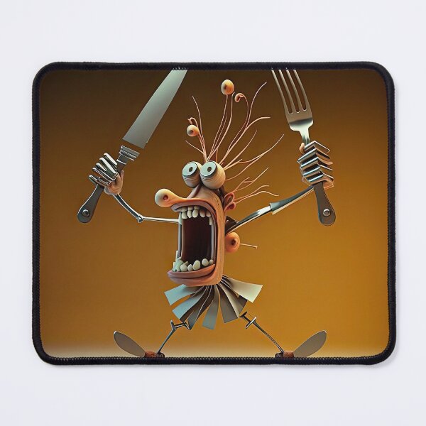 Item preview, Knife and fork with a funny cheff monster designed and sold by mrlongfield.