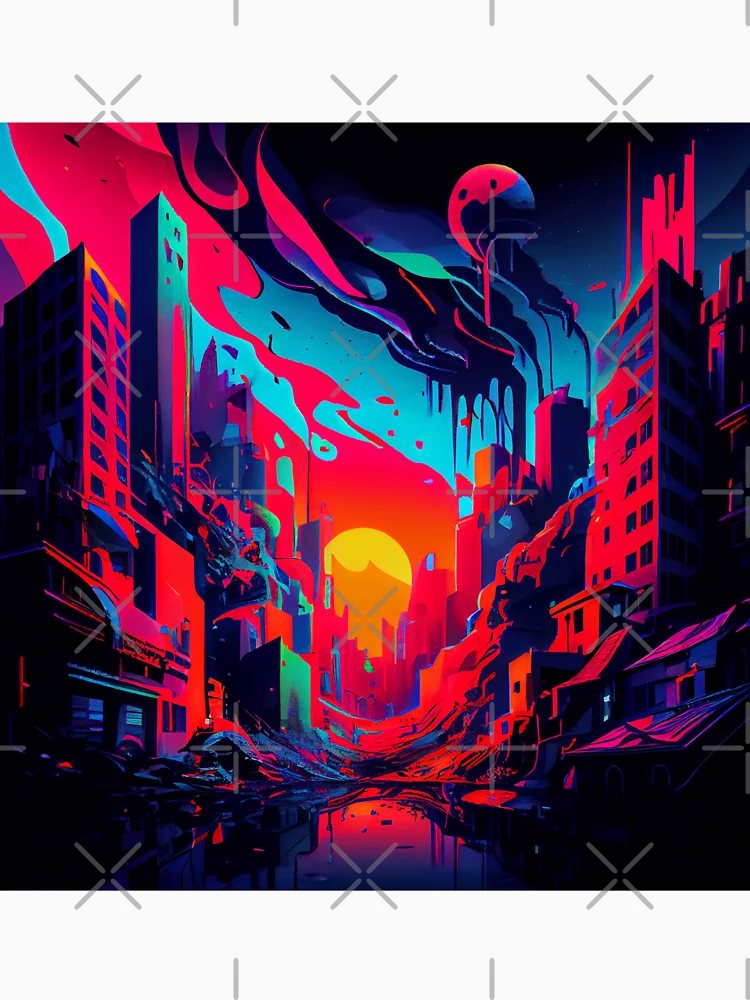 Imagen 7 de 7, Camiseta clásica con la obra Bright Flat Cityscape at Sunset Digital Painting, diseñada y vendida por CodeAndColors.