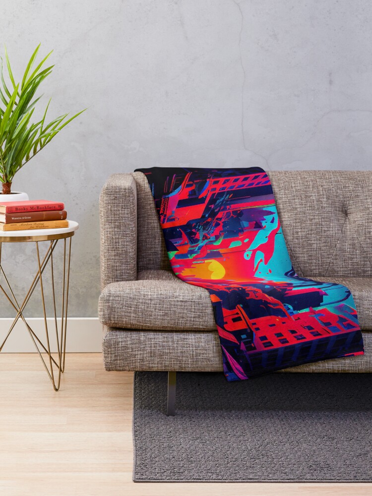 Imagen 2 de 6, Manta con la obra Bright Flat Cityscape at Sunset Digital Painting, diseñada y vendida por CodeAndColors.