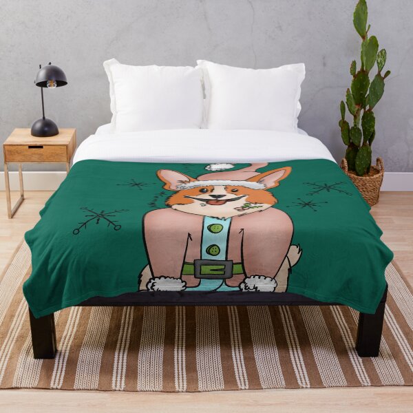 Item preview, Vintage Pink Santa Corgi en verde esmeralda designed and sold by Heather van der Dys.