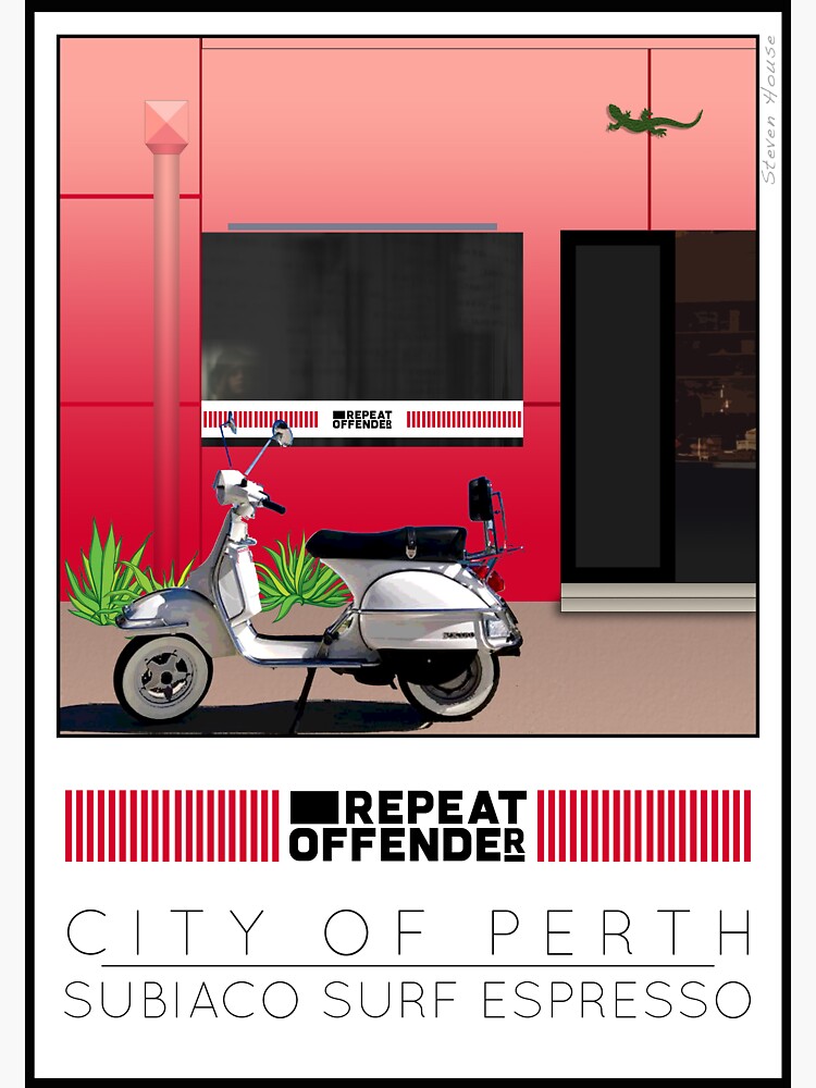 "Scooter Poster Perth Subiaco Repeat Offender" Sticker by stevenhouse