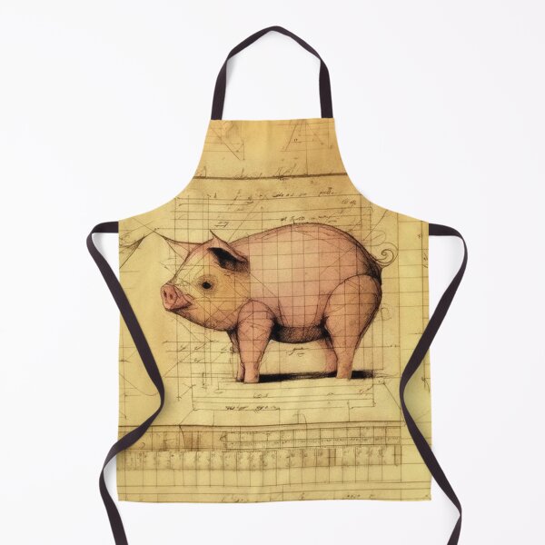 Item preview, Cute pink little piglet technical drawing with measurements and calculations in Leonardo da Vinci style designed and sold by ArtifactVault.