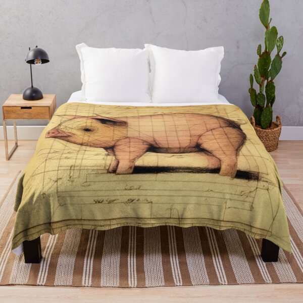 Item preview, Cute pink little piglet technical drawing with measurements and calculations in Leonardo da Vinci style designed and sold by ArtifactVault.