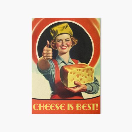 Aperçu de l'œuvre Jeune femme rétro tenant un énorme morceau de fromage Emmental et souriant un nostalgique et vintage créée et vendue par ArtifactVault.