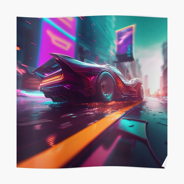 Cyberpunk Outrun Futuristic City Automobile Car A I Artwork Poster