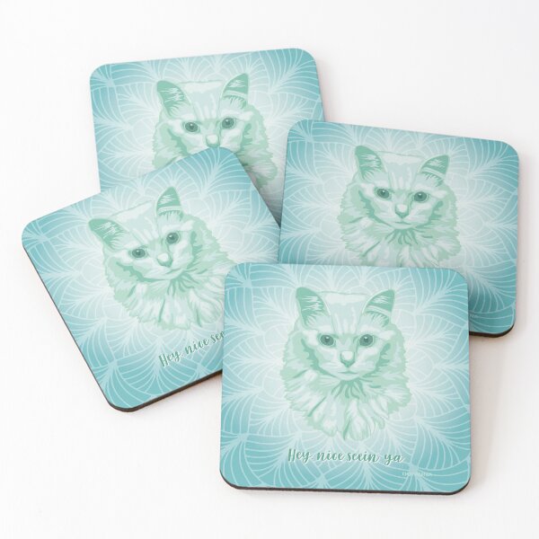 Item preview, Angora Cat Neo Mint Smiling Face "Hey, nice seein' ya"  designed and sold by DuFauna.