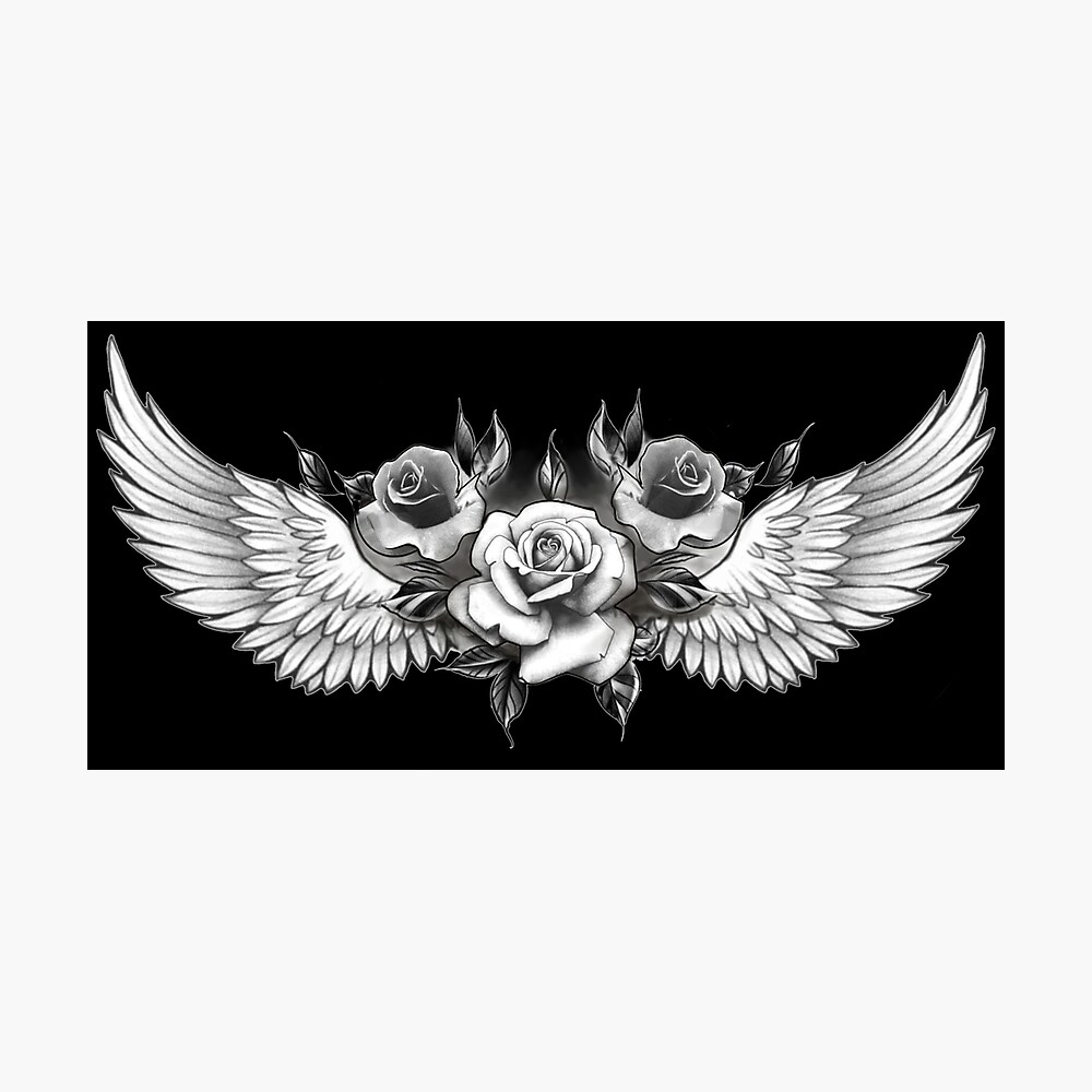 Rose blooming with angel wings Tattoo Silhouette By artgrarisstudio   TheHungryJPEG