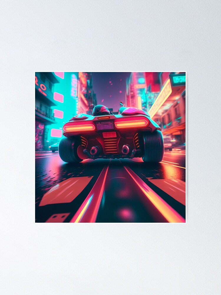 Cyberpunk Outrun Futuristic City Automobile Car A I Artwork Poster