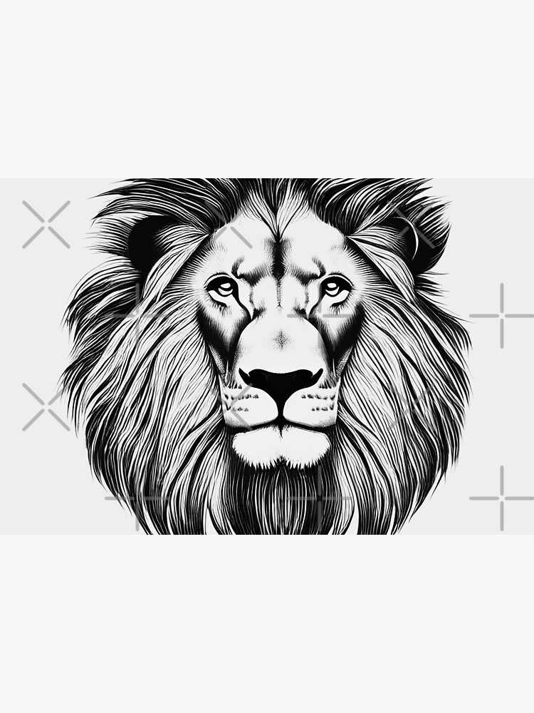 t te de lion noir et blanc avec grande crini re sur fond blanc Poster