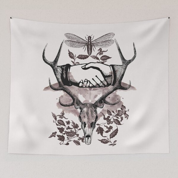 Item preview, Collage, skull with horns, Rorschach test, hands and ornaments designed and sold by Ztudio.
