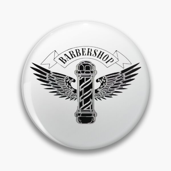 Item preview, Barbershop sign white with black writing features barber pole and wings designed and sold by Vintage Hustle.