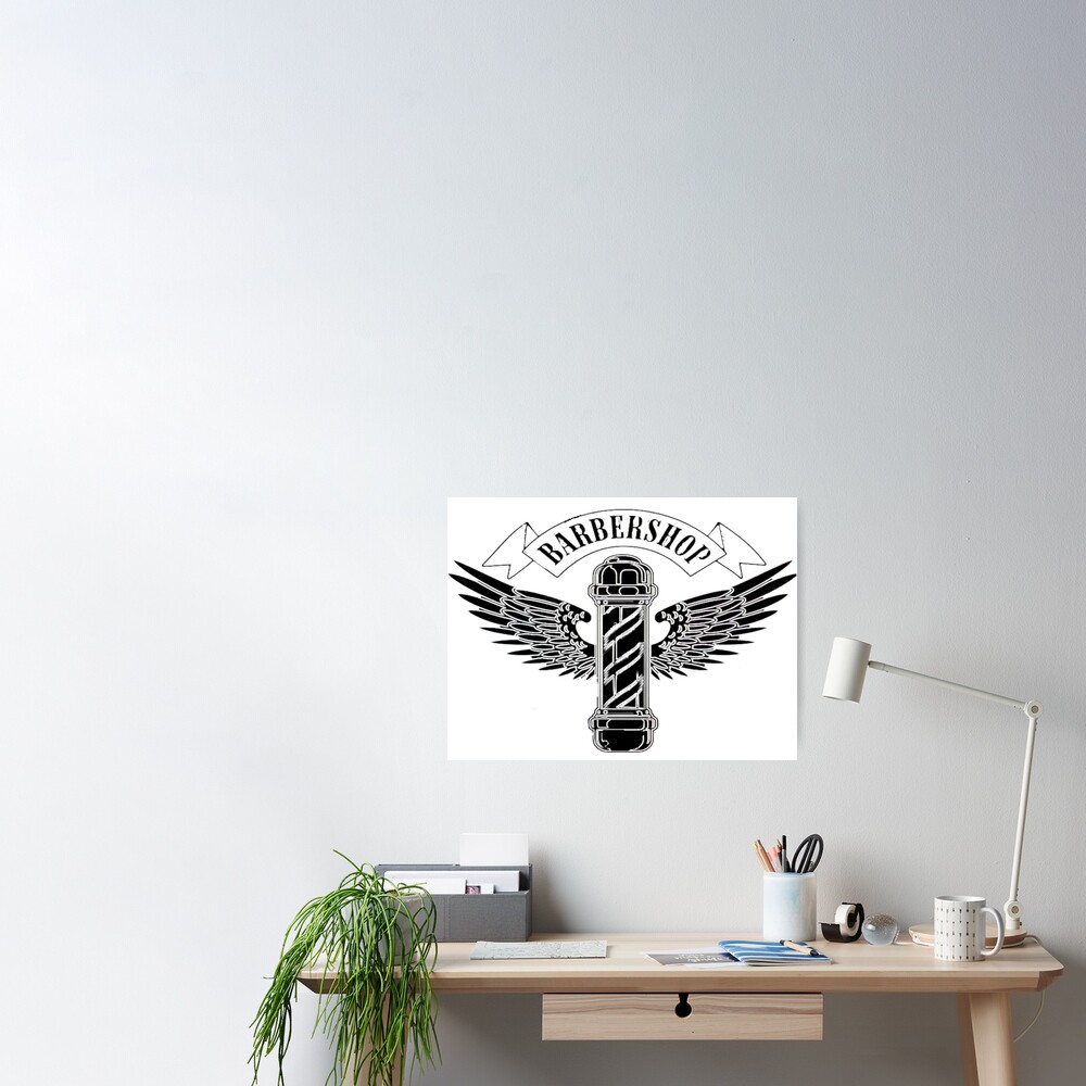 Barbershop sign black with white writing, features barber pole with wings  Poster for Sale by Vintage Hustle