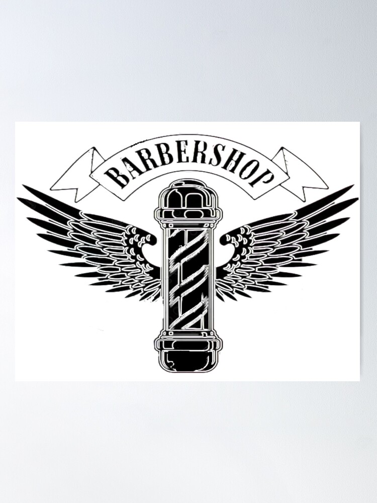 Barbershop sign black with white writing, features barber pole with wings  Poster for Sale by Vintage Hustle