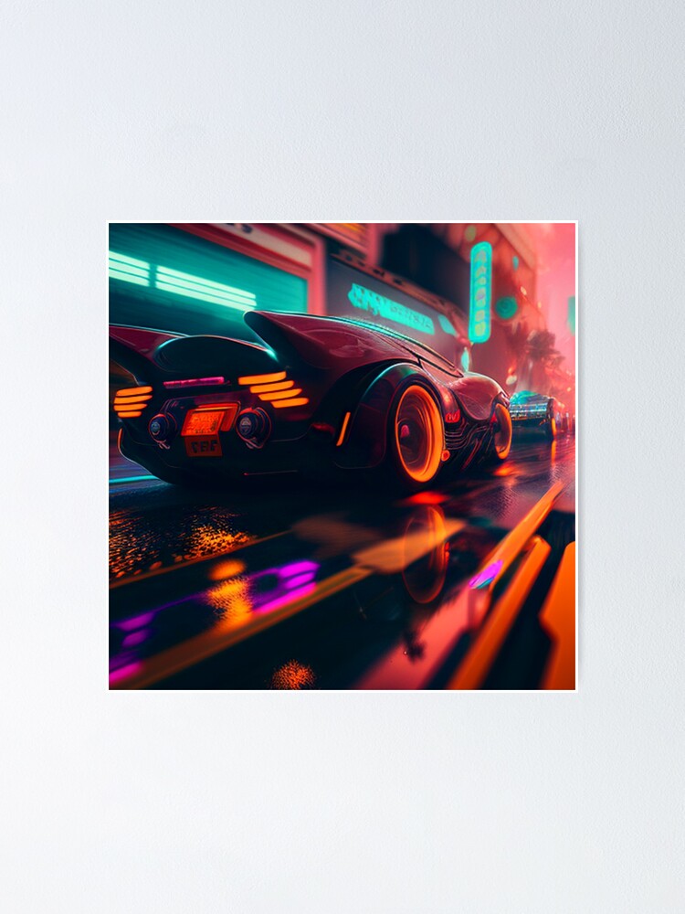 Cyberpunk Outrun Futuristic City Automobile Car A I Artwork Poster