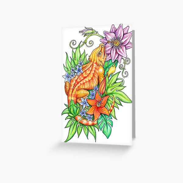 Bearded dragon in flowers Greeting Card